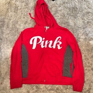 PINK Victoria's Secret Red and Gray Hoodie Jacket